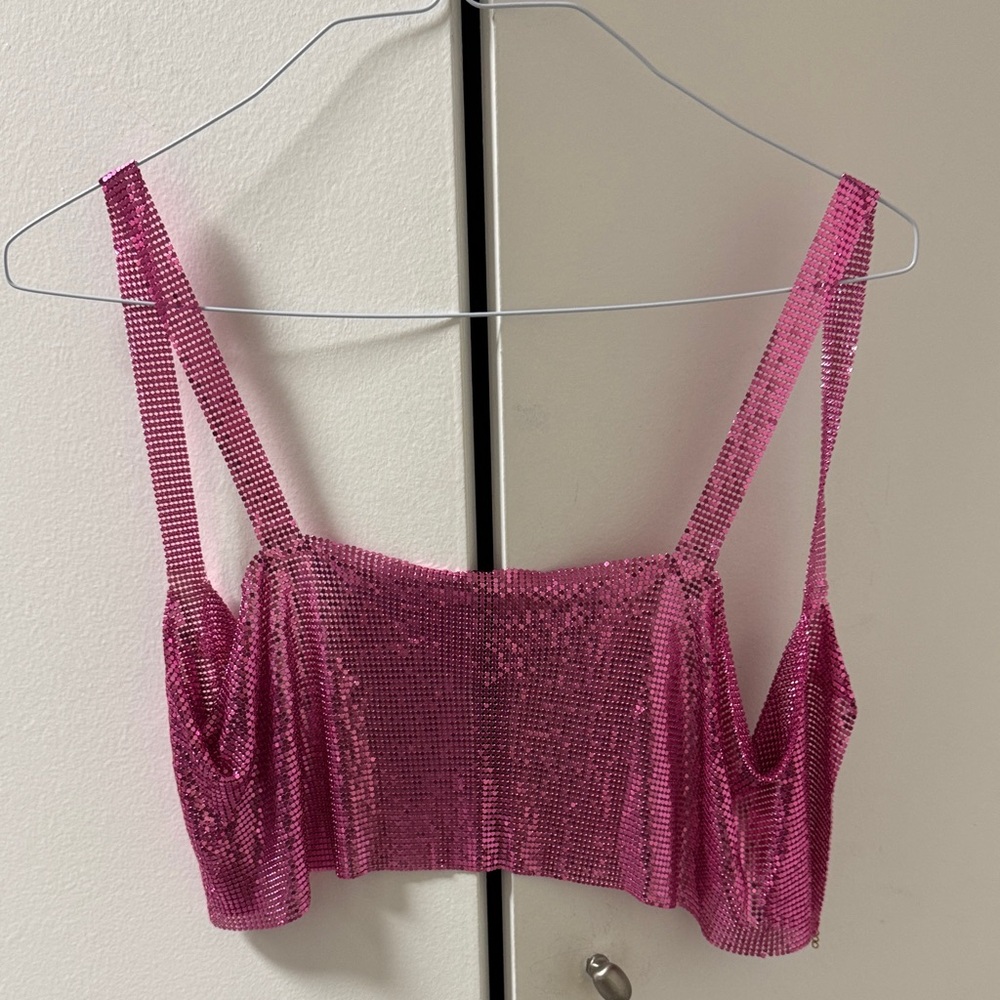 Pink Sequin Crop Top